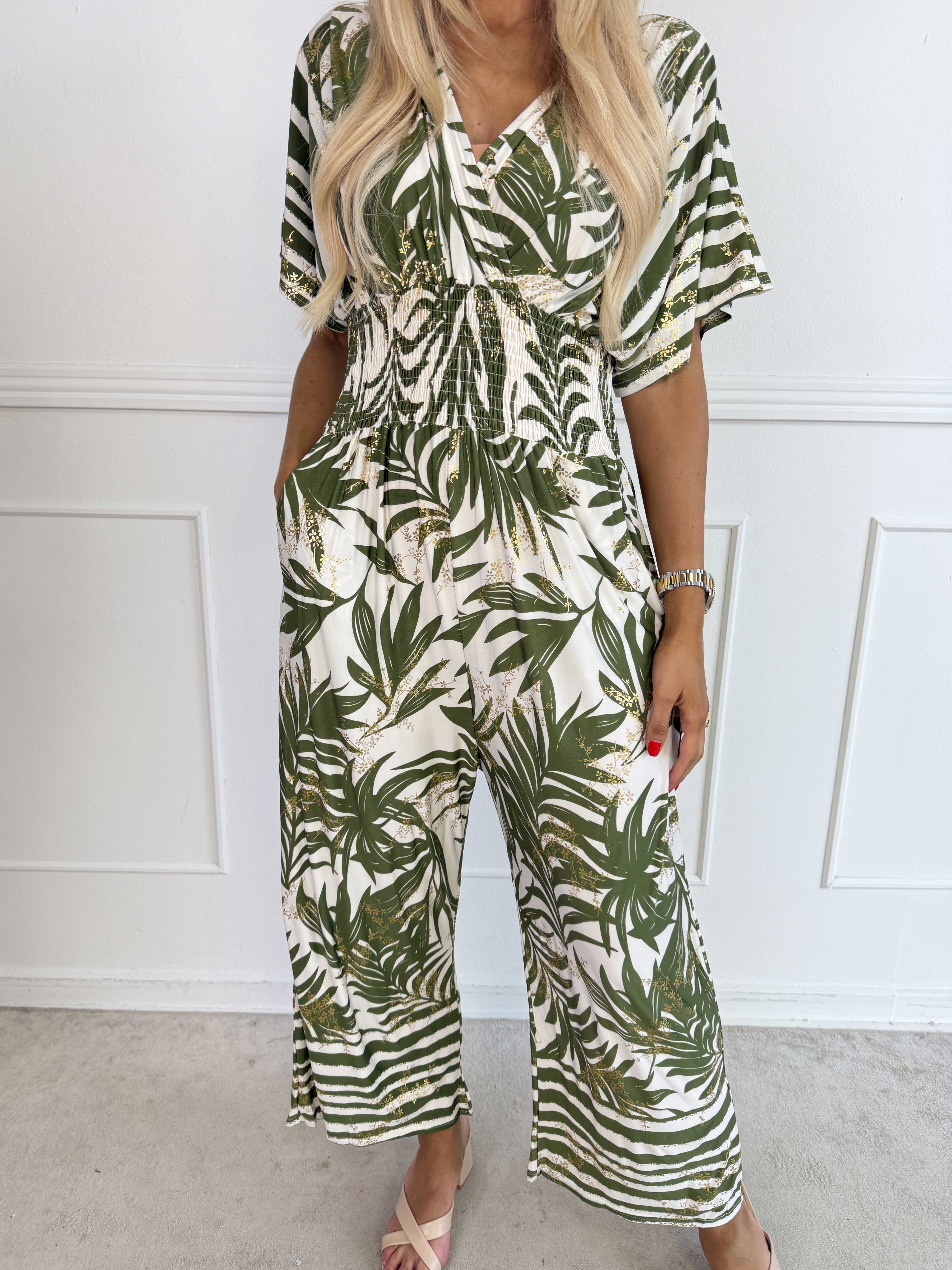 Pams Palm Jumpsuit - Elastisk buksedragt med palmeprint